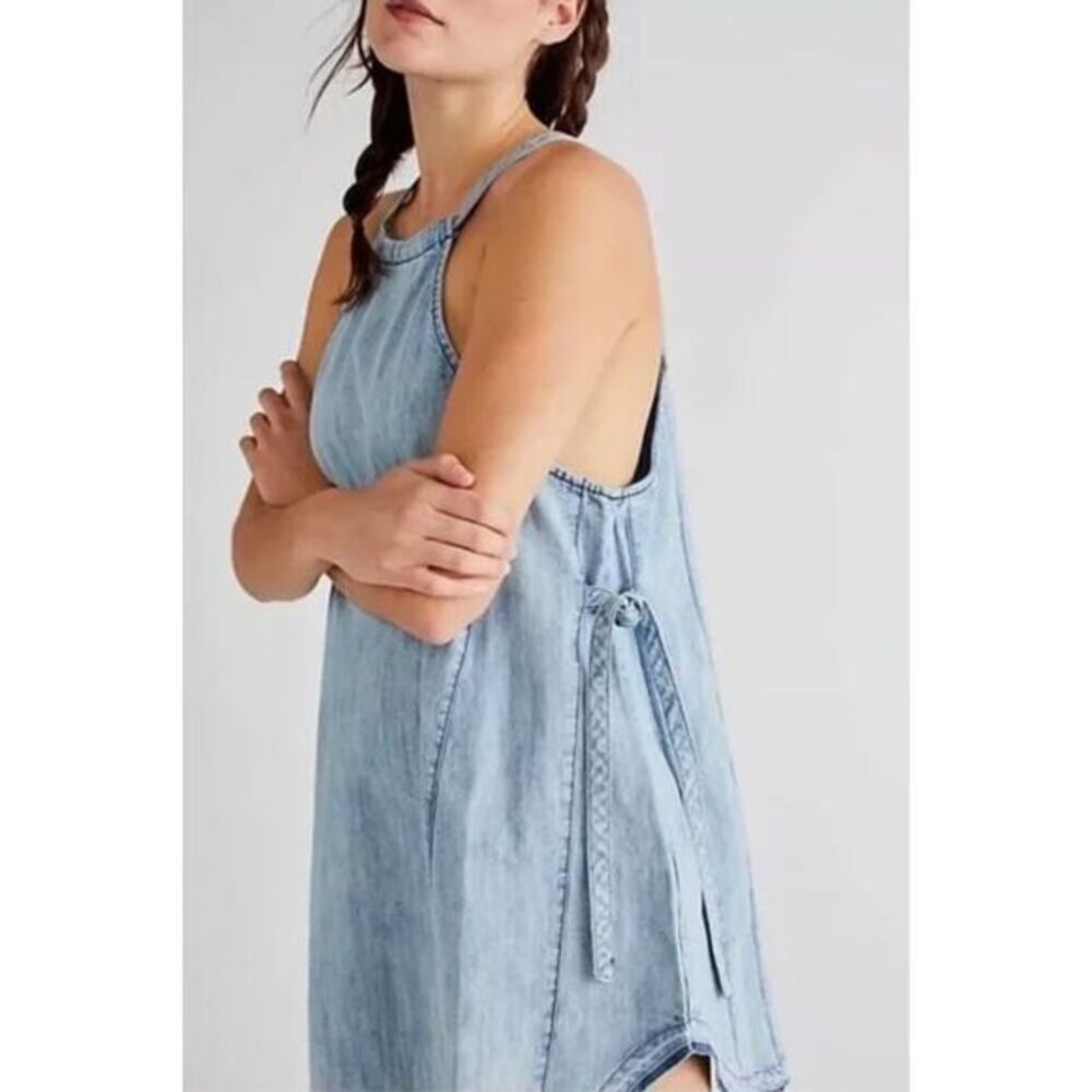 New! FREE PEOPLE Isabella Denim Tunic Dress Faded Vintage, size L - Picture 2 of 16